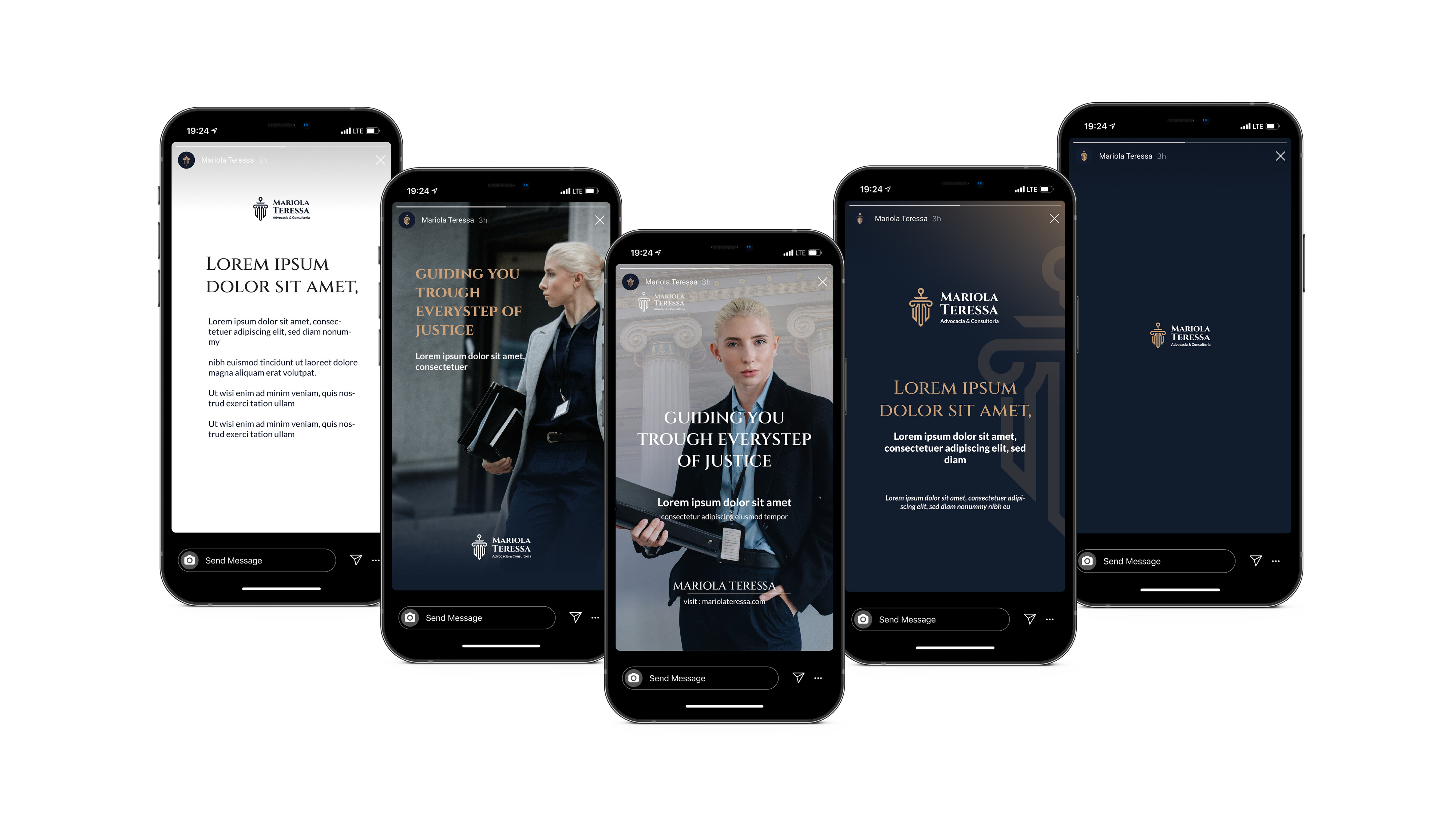Instagram story set on deep navy with wordmark and ID card