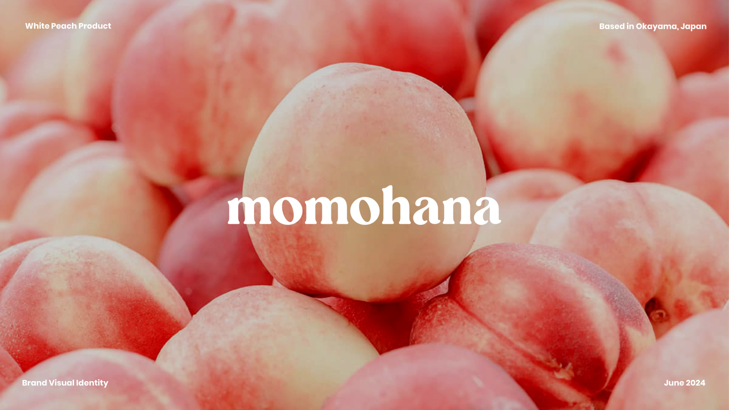 Momohana wordmark over Okayama white peaches