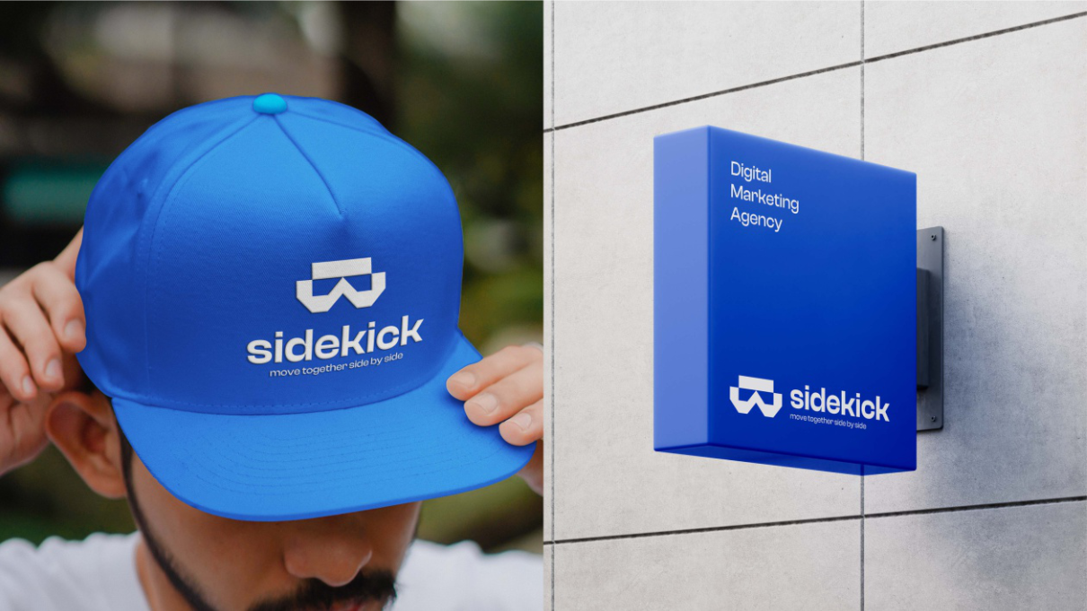 Cap and office signage — exterior and merch applications